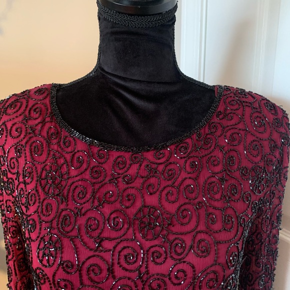 Stunning Beaded Raspberry Tunic w/Slits - Picture 2 of 5